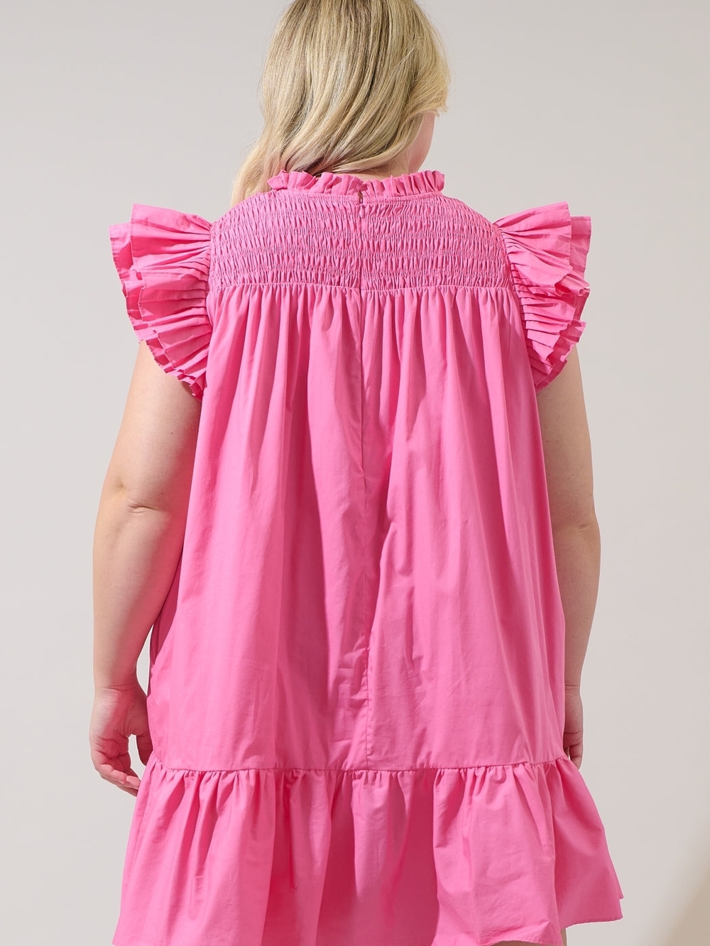 NWT 1X Sugarlips Bubblegum Pink Smocked Ruffle Mini Dress Luxe MSRP $119 - Picture 4 of 5